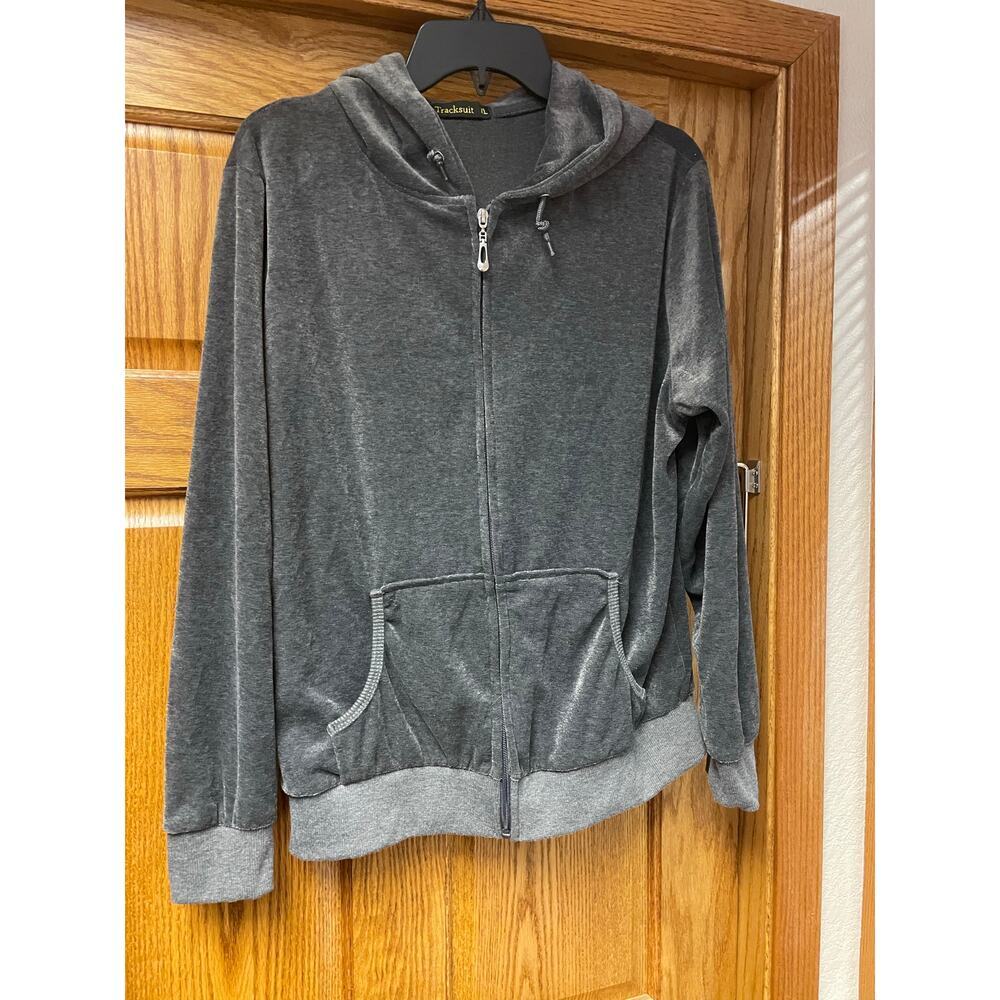 Tracksuit Gray Velour Zip-Up Hoodie – Size XLSoft Plush Hooded Jacket Loungewear
